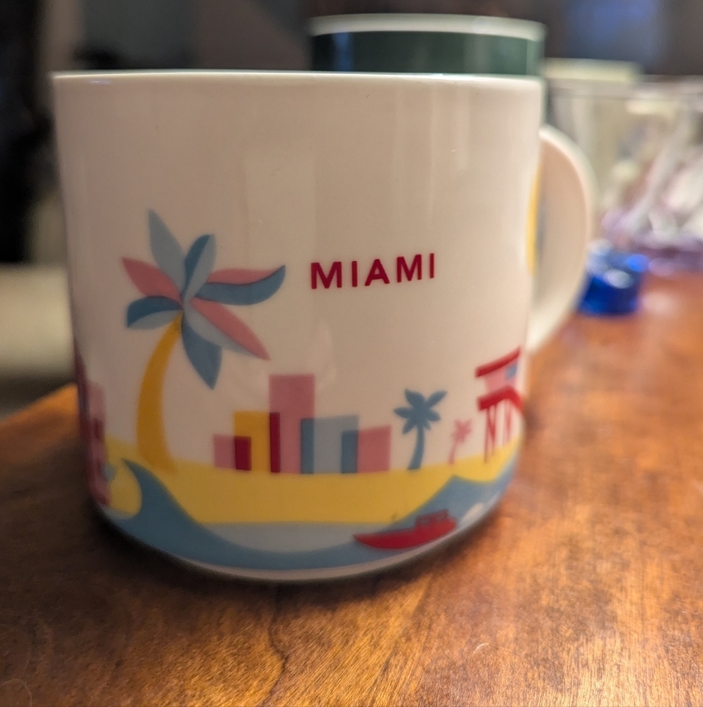 🩷 Starbucks "You Are Here" Yellow Pink Miami 14oz Mug 2017 Collectibles